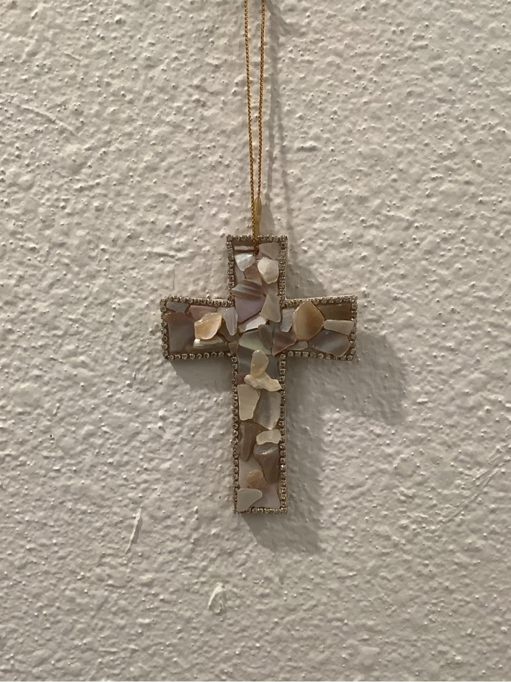 Seashell Cross, Seashell & Rhinestones Cross, Ornament, Coastal Decor